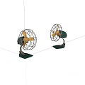 Two Vintage Style Air Conditioner Fan with Metal Frame Green Base and Golden Blades