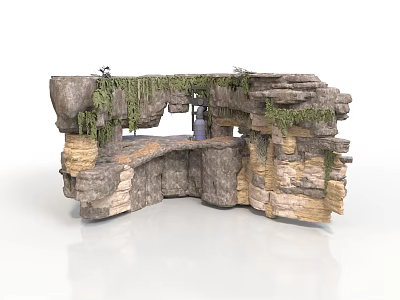 Natural Rocky Landscape Structure With Mossy Greenery And Cave Like Recess 3d model