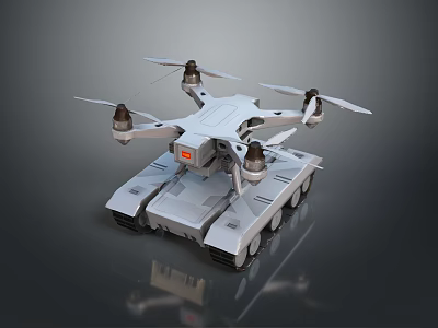 Modern Robotic Unmanned Hybrid Vehicle Featuring Tank Tracks And Drone Propellers 3d model