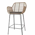Rattan Bar Stools With Black Metal Legs Gray Padded Seat Backrest And Armrests