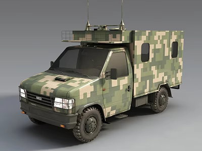 Camouflage Utility Vehicle with Roof Racks and Off-road Tires in Military Style 3d model