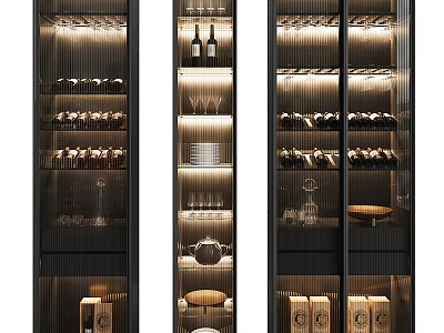 Elegant Modern Entryway Side Cabinet with Glass Doors and Interior Lighting Displaying Glassware and Tableware 3d model