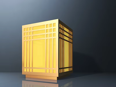 Golden Cube Commercial Equipment Featuring Grid Pattern And Yellow Panel Design 3d model