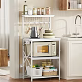 Modern Kitchen Storage Shelf With Microwave Jars Utensils And Vegetable Baskets