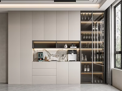 Elegant Modern Wine Cabinet With Glass Doors LED Lighting And Display Shelves For Wine Bottles 3d model