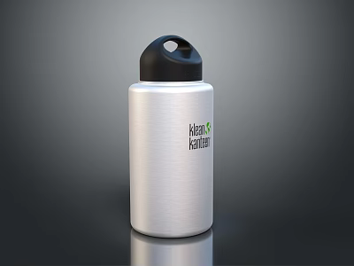 Stainless Steel Insulated Water Bottle With Silver Body Black Lid And Healthy Hydration Logo 3d model