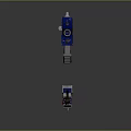 Blue Metal Gun With Wing Emblem And Shiny Chainsaw With Serrated Blade