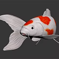 White Body Koi Fish With Red Spots Swimming In Dark Background With Reflection 3d model