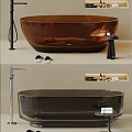Elegant Brown Bathtub In Modern Bathroom Interior With Side Table Slippers And Toiletries
