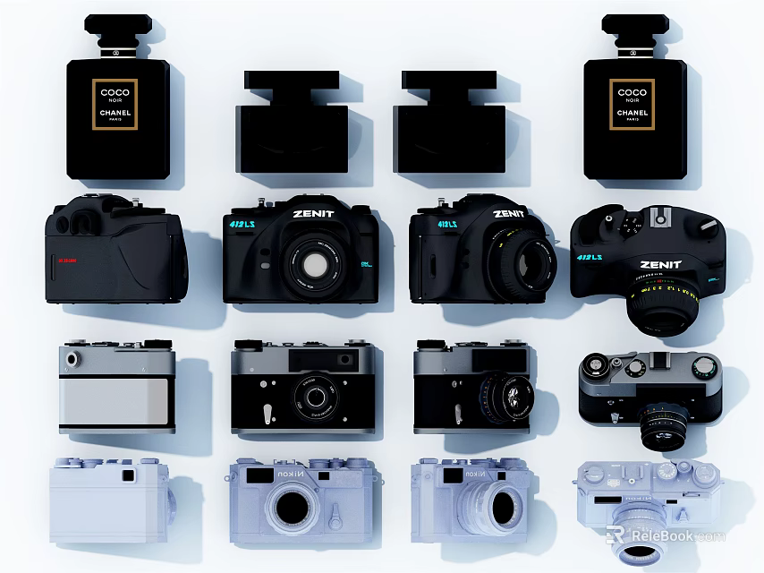 Digital Cameras Collection With SEKONIC Models Black White And Various Designs 3d model 