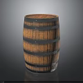 Rustic Wooden Barrel With Metal Hoops And Distressed Wood Texture Standing On Reflective Surface