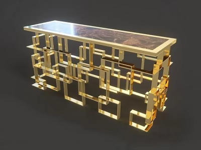 Elegant Modern Gold Console Table With Geometric Frame And Marble Top 3d model