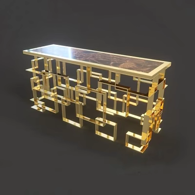 Elegant Modern Gold Console Table With Geometric Frame And Marble Top 3d model