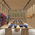 Traditional Clothing Exhibition Hall Featuring Wooden Racks And Colorful Hanging Garments