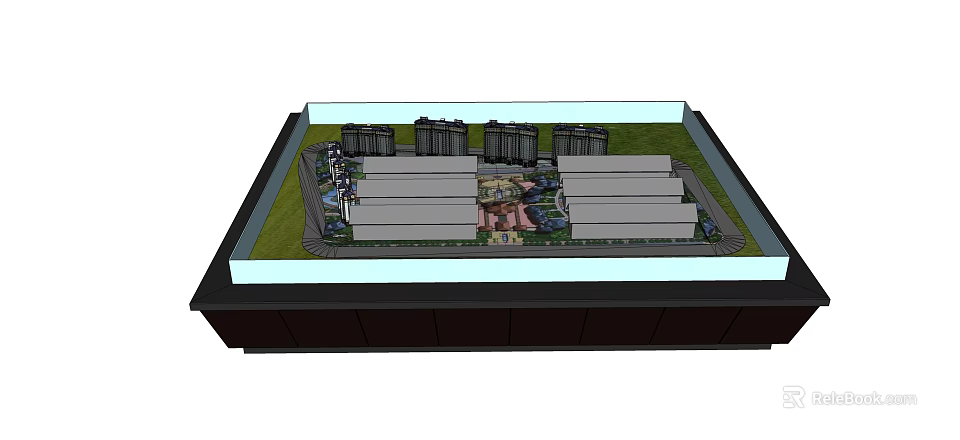Commercial Business Equipment Architectural Model With Building Layout And Green Area 3d model 