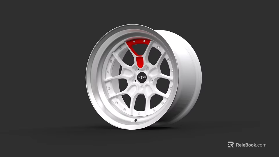 Modern Car Wheel Rim Featuring Silver Finish And Red Accent Details 3d model 