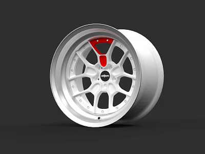 Modern Car Wheel Rim Featuring Silver Finish And Red Accent Details 3d model