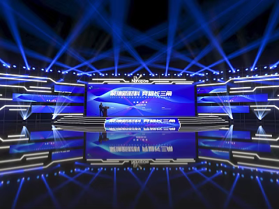 Modern High Tech Stage With Blue Lighting And Large Screens 3d model