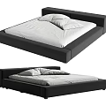 Modern Double Bed With Black Frame White Mattress And Soft Pillows 3d model