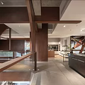 Modern Boutique Interior With Wooden Structure Glass Railing And Spiral Staircase