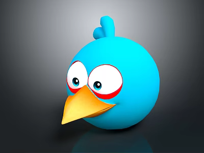 3D Blue Cartoon Bird Character With Big Eyes Red Eye Circles And Yellow Beak 3d model