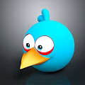 3D Blue Cartoon Bird Character With Big Eyes Red Eye Circles And Yellow Beak