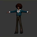 Man With Afro Hairstyle Wearing Green Shirt Brown Pants Black Shoes And Arms Outstretched