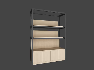 Modern Storage Shelf Cabinet with Black Metal Frame Wooden Shelves and Bottom Doors 3d model