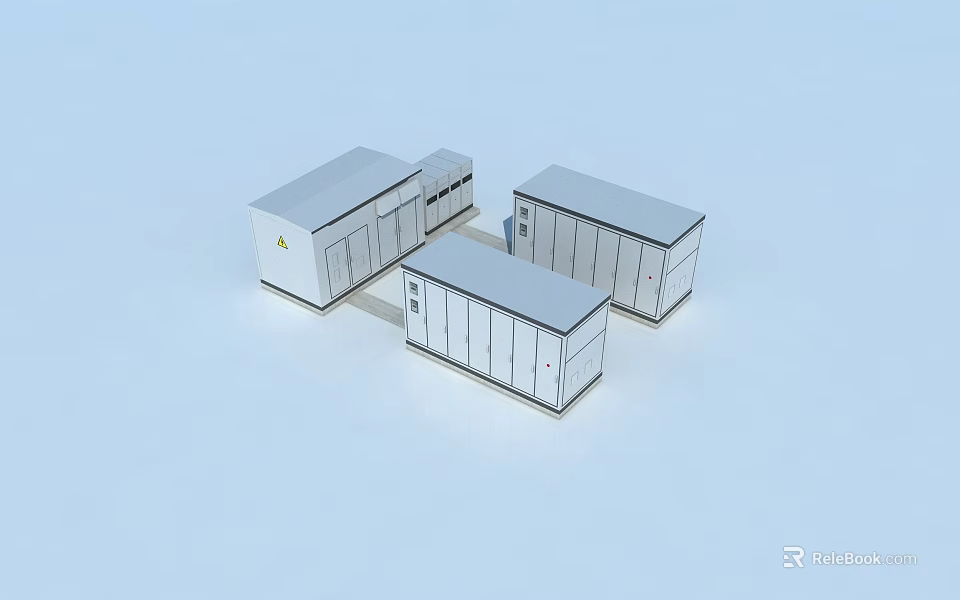 Three White Modular Rectangular Building Components With Doors And Markings 3d model