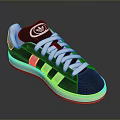 Black Low Top Sneaker With White Laces Logo And Orange Sole Edge
