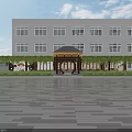 Scenic School Building Corridor With Vine Covered Pergola Columns And Stone Pavement