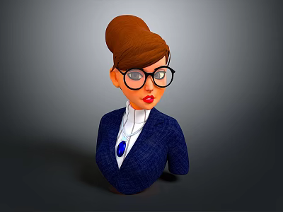 Woman In Navy Blazer With Brown Bun Black Frame Glasses White Shirt And Blue Gemstone 3d model