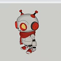 Cute Robot Sculpture with Silver Body Red Scarf Yellow Eyes and Black Headphones