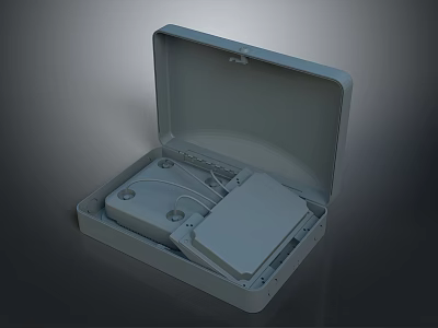 Computer External Device Box With Open Lid Showing Internal Components And Cables 3d model