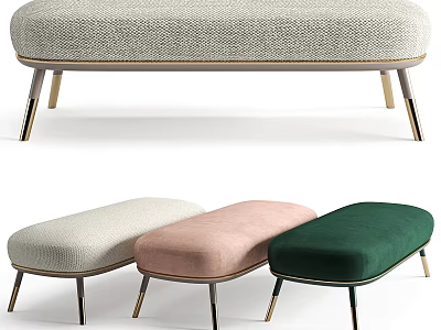 Modern Upholstered Ottoman Bench With Fabric Cover And Metal Legs In Multiple Colors 3d model