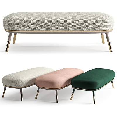 Modern Upholstered Ottoman Bench With Fabric Cover And Metal Legs In Multiple Colors 3d model