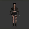 Human Female Character 3D Model with Leather Jacket Crop Top Shorts Thigh Straps and Boots