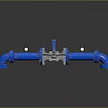 Industrial Blue Pipes System Featuring Valve with Yellow Handle and Flange Connections