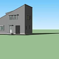 Modern Single Family House With Gray Exterior Sloped Roof Front Windows And Entrance Door
