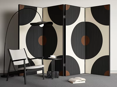 Modern Living Space With Circular Pattern Screen And Furniture 3d model