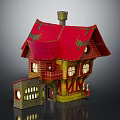 Cartoon Style House with Red Roof Yellow Walls Chimney and Windows Details