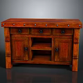 Classic Wooden Cabinet Design With Drawers Doors Open Shelf And Metal Rivets