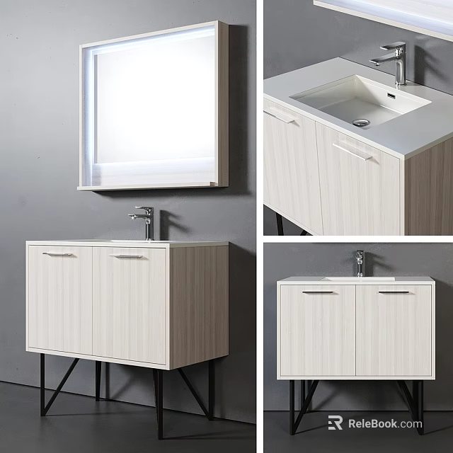 Modern Bathroom Vanity With Wooden Cabinet White Countertop And Faucet 3d model 