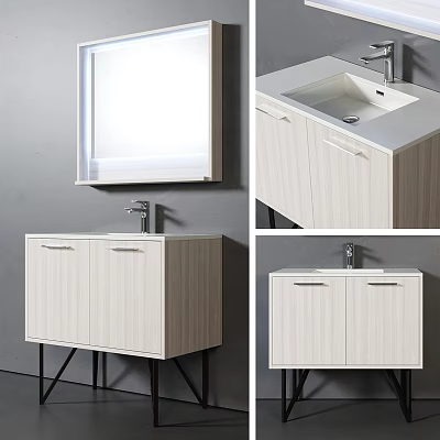 Modern Bathroom Vanity With Wooden Cabinet White Countertop And Faucet 3d model