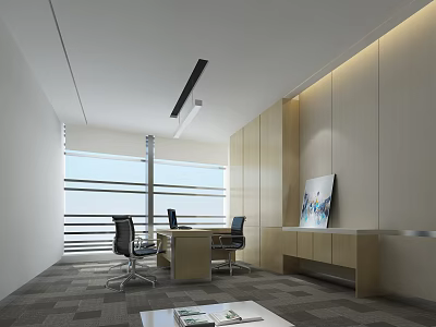 Modern Office Interior With Bright Lighting Large Windows And Ergonomic Chairs 3d model