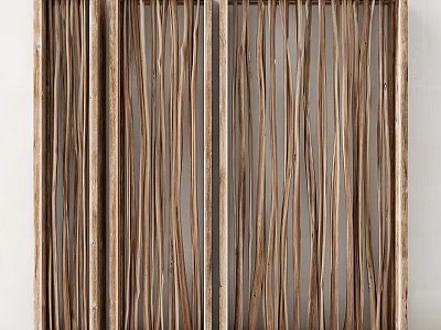 Natural Wooden Room Divider Featuring Vertical Slatted Strips And Modern Design 3d model