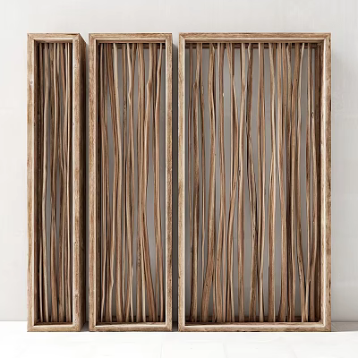 Natural Wooden Room Divider Featuring Vertical Slatted Strips And Modern Design 3d model