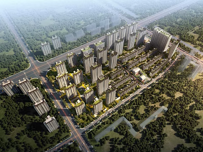 Aerial View Urban Planning Featuring High Rise Buildings Green Areas And Road Network 3d model