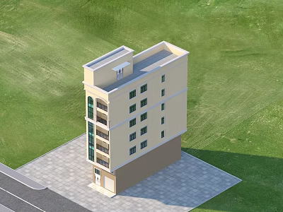 Detached Villa Exterior With Multi Story Structure Balconies Green Lawn And Paved Ground 3d model