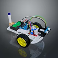Robot Car With White Chassis Yellow Wheels Electronic Components And Colorful Wires